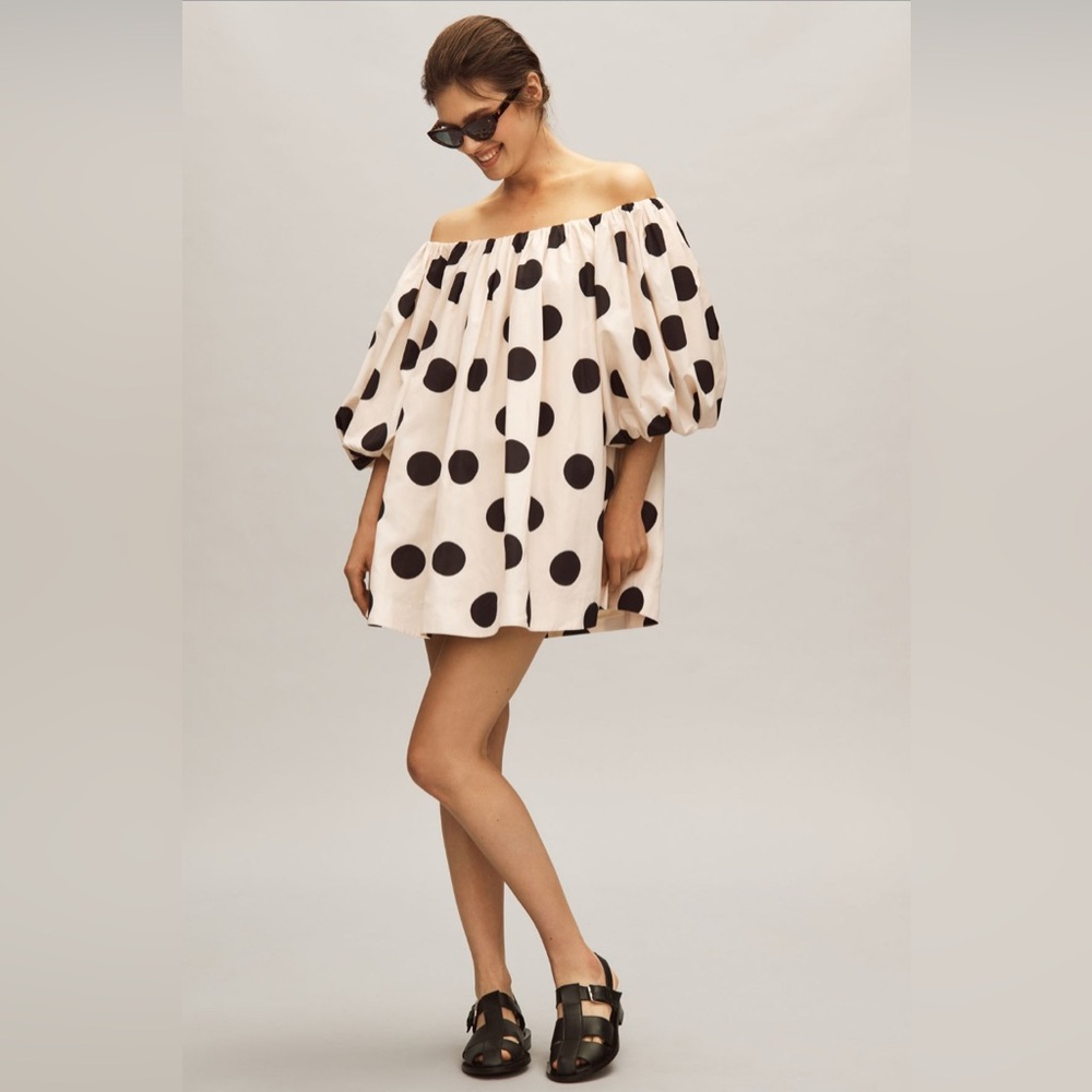 Anthropologie Black and White Polka Dot Mini Dress